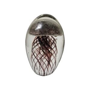 Glass Jellyfish Paperweight 4.5" Dark Purple Glow In The Dark Collectible